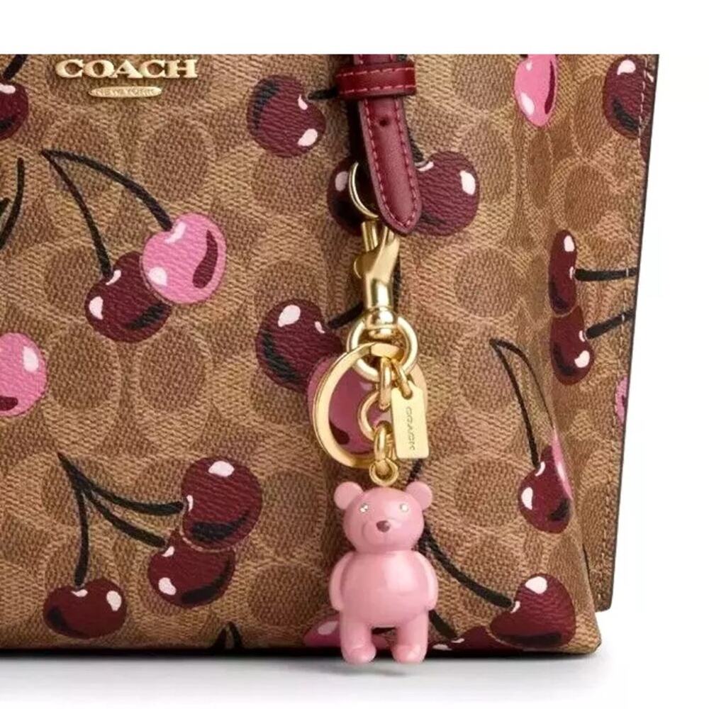 NWT Coach Bear Pink Love Sweet Teddy Key Charm Gold Keychain Limited - Picture 4 of 4